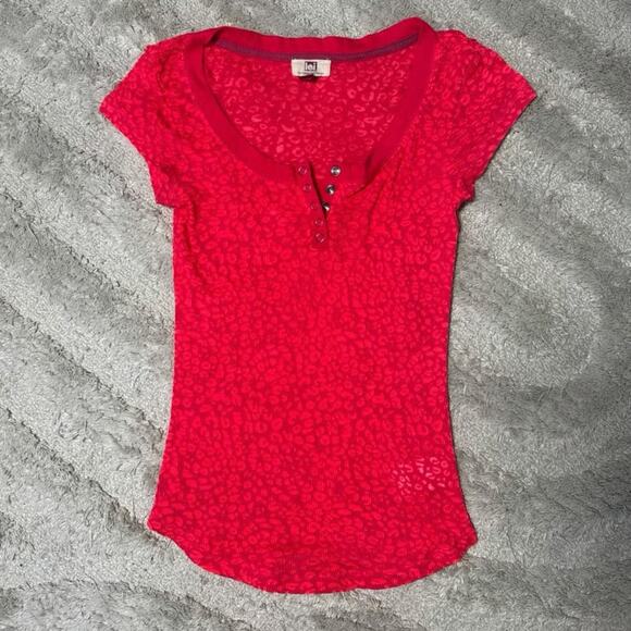 Y2K L.e.i Leopard Henley Top - Picture 1 of 4